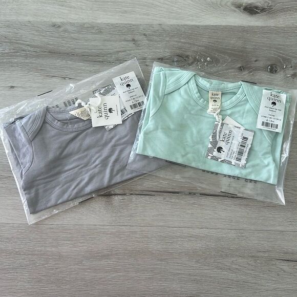 kate Quinn SS Lap Neck Bodysuit (set 2) Grey & Ice Cap 6-12 mo. NWT IN PKG - Picture 1 of 5